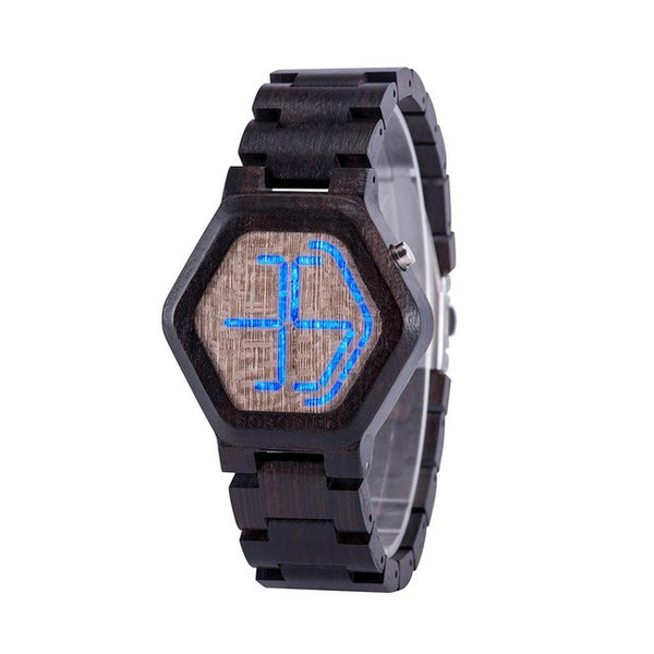 Reloj de Madera LED para Hombre con Visión Nocturna