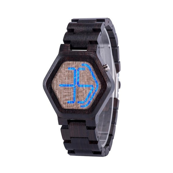 Reloj de Madera LED para Hombre con Visión Nocturna