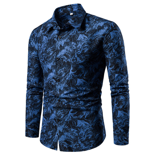 Camisa Casual Estampada Slim Fit para Hombre - Manga Larga Otoño Invierno