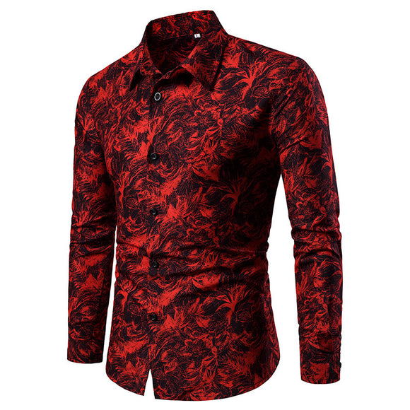 Men's Casual Printed Slim Fit Shirt - Long Sleeve Autumn Winter