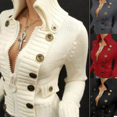 Cardigan Cuello de Pie Botones Colores Sólidos - Image 7