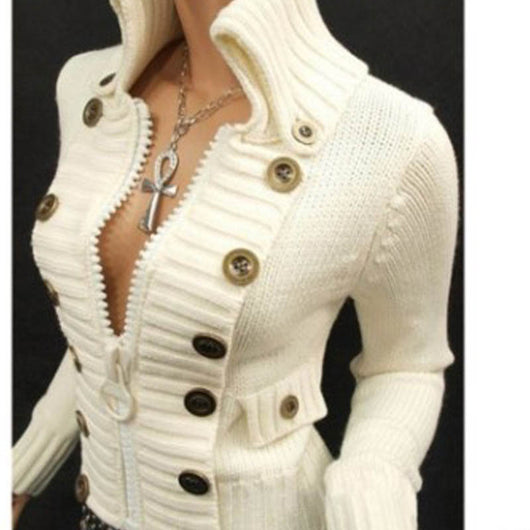 Cardigan Cuello de Pie Botones Colores Sólidos - Image 6