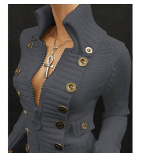 Cardigan Cuello de Pie Botones Colores Sólidos - Image 10
