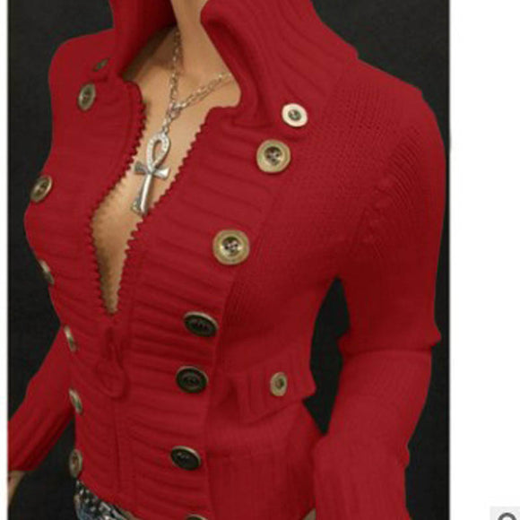 Cardigan Cuello de Pie Botones Colores Sólidos
