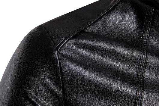 Chaqueta de Cuero PU Lavado para Motociclista con Cuello Alzado - Image 7
