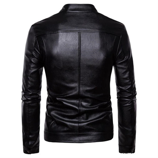 Chaqueta de Cuero PU Lavado para Motociclista con Cuello Alzado - Image 11