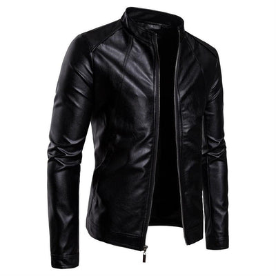 Chaqueta de Cuero PU Lavado para Motociclista con Cuello Alzado - Image 4
