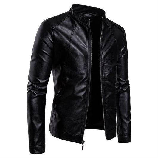 Chaqueta de Cuero PU Lavado para Motociclista con Cuello Alzado - Image 4