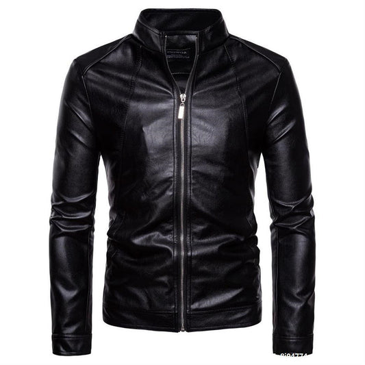 Chaqueta de Cuero PU Lavado para Motociclista con Cuello Alzado