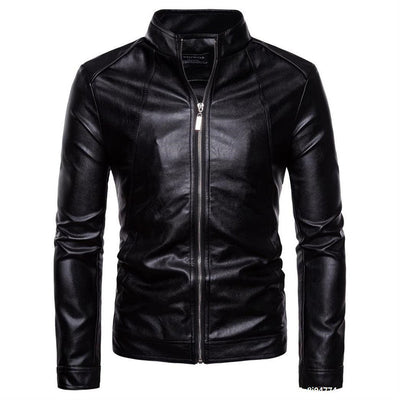 Chaqueta de Cuero PU Lavado para Motociclista con Cuello Alzado