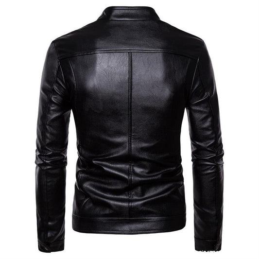 Chaqueta de Cuero PU Lavado para Motociclista con Cuello Alzado - Image 2
