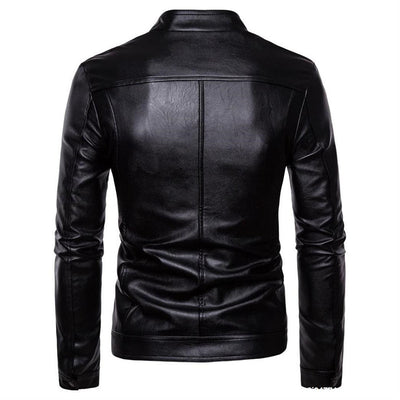 Chaqueta de Cuero PU Lavado para Motociclista con Cuello Alzado - Image 2