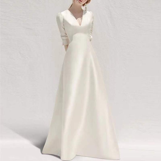 Vestido Largo Blanco de Satén con Elegancia Francesa - Image 9