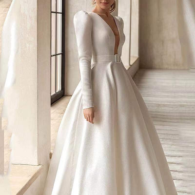 Vestido Largo Blanco de Satén con Elegancia Francesa - Image 2