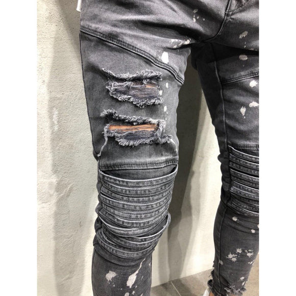 Men's Slim Fit Biker Trousers with Graffiti Details