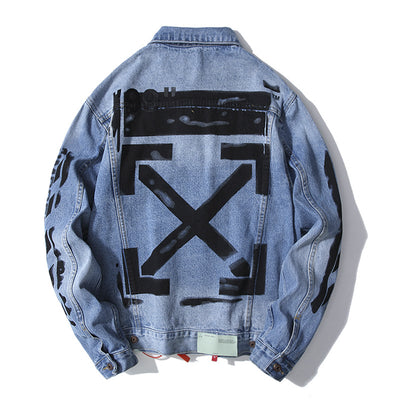Chaqueta Denim Casual para Hombre con Diseño Graffiti y Letras - Image 3