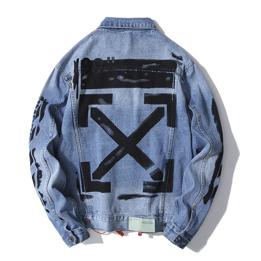 Chaqueta Denim Casual para Hombre con Diseño Graffiti y Letras - Image 3