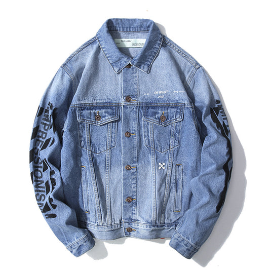 Chaqueta Denim Casual para Hombre con Diseño Graffiti y Letras
