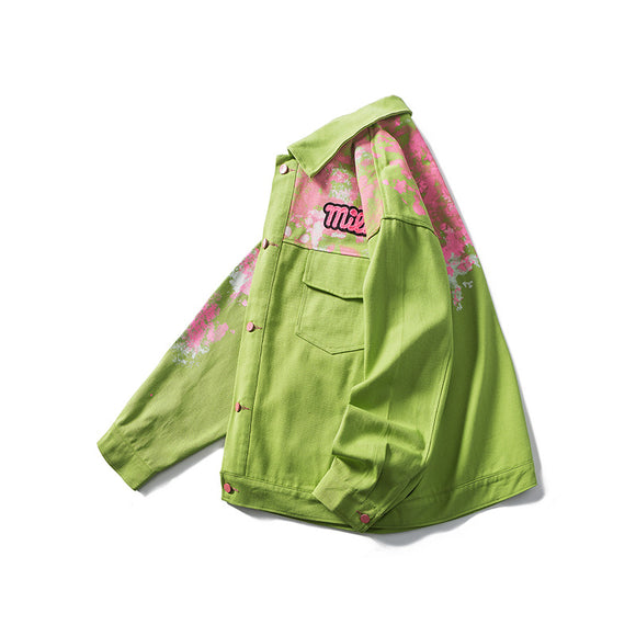 Chaqueta Hombre Primavera Estilo Urbano con Estampado Graffiti y Múltiples Bolsillos