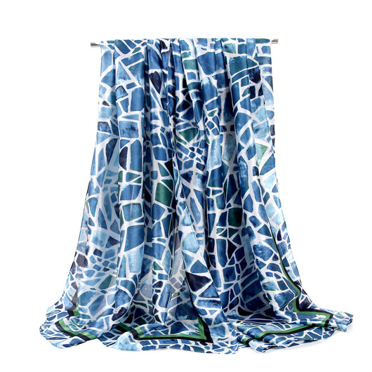Pañuelo de Seda Satinada con Estampado Geométrico y Bloques de Color