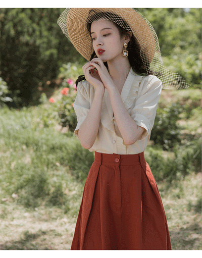 Conjunto Retro Hong Kong Mujer - Blusa Verano Dos Piezas Elegante - Image 9