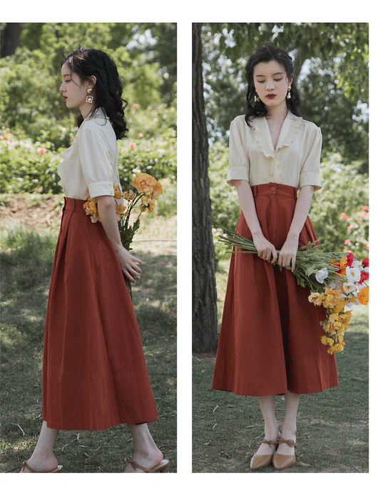 Conjunto Retro Hong Kong Mujer - Blusa Verano Dos Piezas Elegante - Image 8