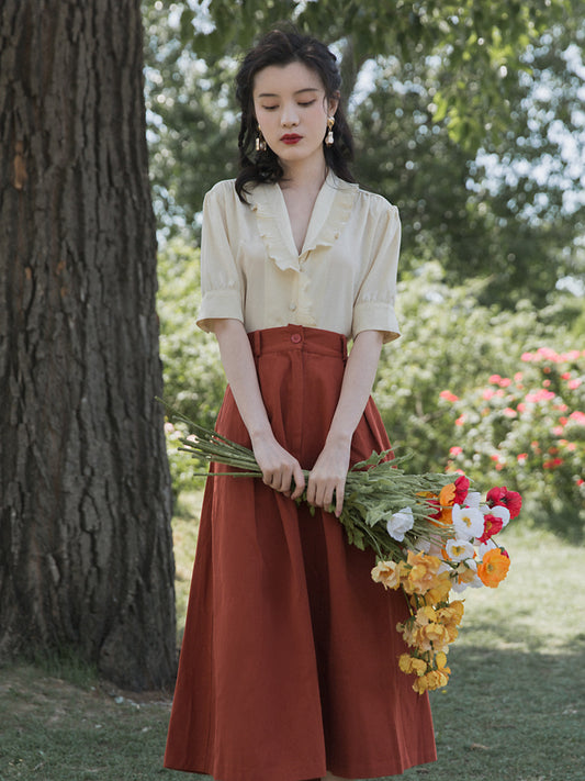 Conjunto Retro Hong Kong Mujer - Blusa Verano Dos Piezas Elegante - Image 2