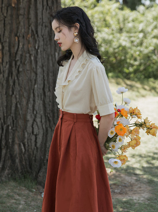Conjunto Retro Hong Kong Mujer - Blusa Verano Dos Piezas Elegante - Image 3