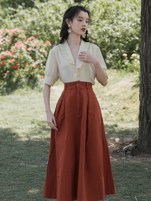 Conjunto Retro Hong Kong Mujer - Blusa Verano Dos Piezas Elegante - Image 4