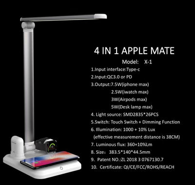 Lámpara de Escritorio con Cargador Inalámbrico 10W 4 en 1 para Apple - Image 9