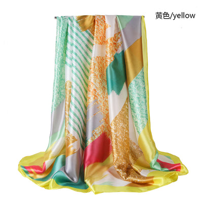 Pañuelo Estampado para Mujer con Satén de Seda y Bloques de Color - Image 9