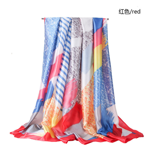 Pañuelo Estampado para Mujer con Satén de Seda y Bloques de Color - Image 7