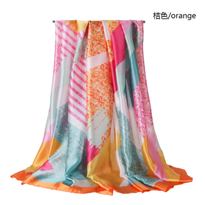 Pañuelo Estampado para Mujer con Satén de Seda y Bloques de Color - Image 8