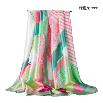 Pañuelo Estampado para Mujer con Satén de Seda y Bloques de Color - Image 10