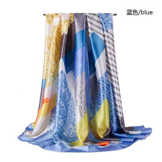 Pañuelo Estampado para Mujer con Satén de Seda y Bloques de Color - Image 11