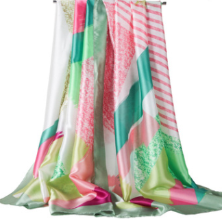 Pañuelo Estampado para Mujer con Satén de Seda y Bloques de Color - Image 3