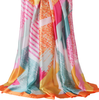 Pañuelo Estampado para Mujer con Satén de Seda y Bloques de Color - Image 2
