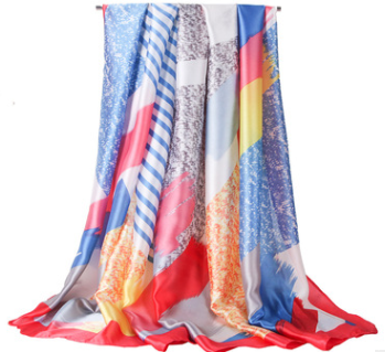 Pañuelo Estampado para Mujer con Satén de Seda y Bloques de Color