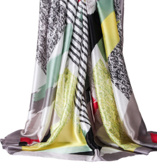 Pañuelo Estampado para Mujer con Satén de Seda y Bloques de Color - Image 4