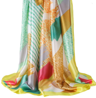 Pañuelo Estampado para Mujer con Satén de Seda y Bloques de Color - Image 6