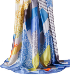 Pañuelo Estampado para Mujer con Satén de Seda y Bloques de Color - Image 5