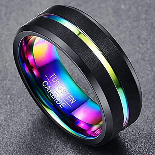 Anillo de Acero Tungsteno Bicolor Azul y Negro 8mm con Ranura - Image 6