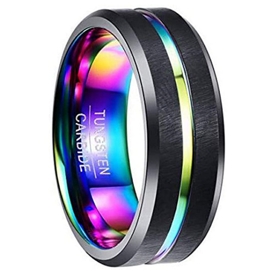Anillo de Acero Tungsteno Bicolor Azul y Negro 8mm con Ranura - Image 7