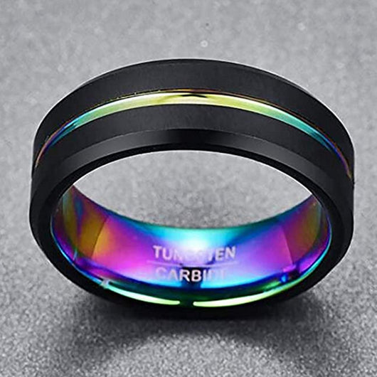 Anillo de Acero Tungsteno Bicolor Azul y Negro 8mm con Ranura - Image 9