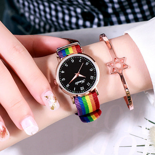 Reloj Casual para Mujer con Cielo Estrellado Luminoso y Correa Arcoíris - Image 8