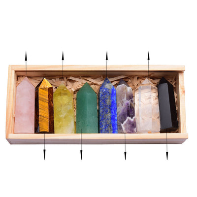 Set de Puntas de Cristal Natural Cuarzo Blanco con Caja de Madera de 8 Colores - Image 13