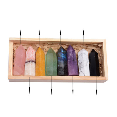 Set de Puntas de Cristal Natural Cuarzo Blanco con Caja de Madera de 8 Colores - Image 2