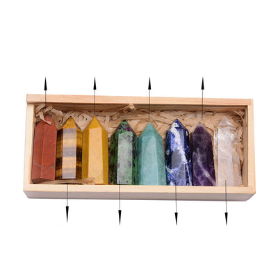 Set de Puntas de Cristal Natural Cuarzo Blanco con Caja de Madera de 8 Colores - Image 4