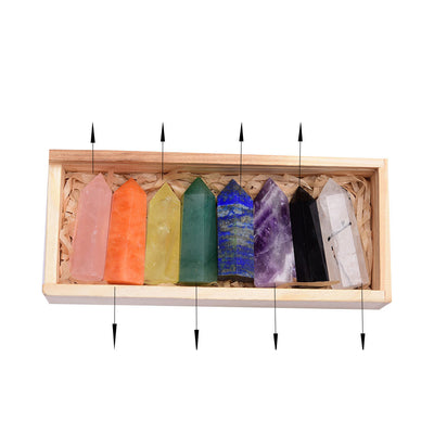 Set de Puntas de Cristal Natural Cuarzo Blanco con Caja de Madera de 8 Colores - Image 3