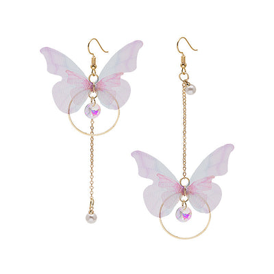 Aretes Mariposa Asimétricos con Borla de Perla y Circón - Diseño Círculo Largo - Image 8
